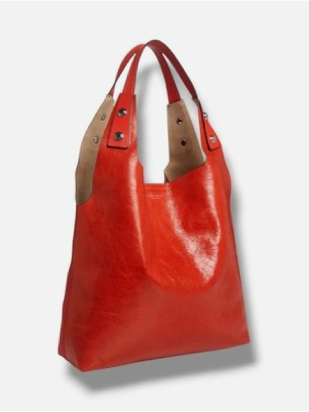 Tory Burch Rory Leather Tote Bag – Bright Coral / Orange Red